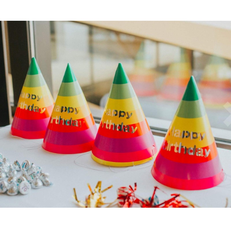 Rainbow Cone Party Hats for Kids & Adults - 12