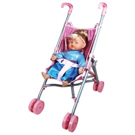 Lissi: Doll Stroller Set: 12" Princess Ella Doll - Blue Gown, Regal Crown, Easy to Fold & Store Stroller, Nurturing Pretend Play Toy, Kids Ages 3+