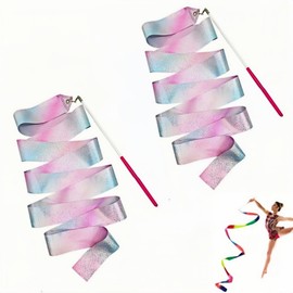 Jindizi Set of 2 Rhythmic Gymnastics Ribbons (2m) Long Colorful Dance Ribbon Training Tools|Professional Lightweight Material Perfect for Show Performance, Easy Swing and Beautiful Trajectory for