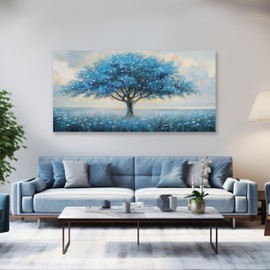 Glvzygy Blue Tree of Life Wall Art Abstract Modern Artwork Canvas Painting Textured Tree Pictures Wall Decor Home Decor Wall Ready to Hang for Bedroom Living Room Size 20"x40"