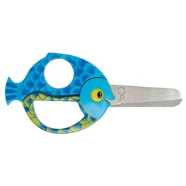 Fiskars Children's Animal Scissors with Fish Motif, From 4 years, length: 13 cm, For right and left handers, Stainless steel blade/plastic handles, Blue, 1003746