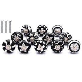 NAQSH Ceramic Cabinet Knobs Handmade Round Kitchen Cabinets Drawers Knob Cupboard Door & Drawer Pulls (White Beige) (Pack of 12)