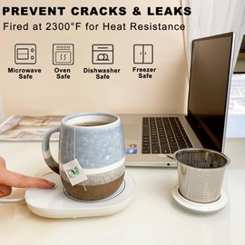 YumKubis 13.5 OZ Reactive Glaze Tea Cup with Infuser and Lid, Porcelain Tea Infuser Mug, Single Tea Brewing Cup for Loose Leaf Tea, Microwave & Dishwasher Safe, Pale Blue