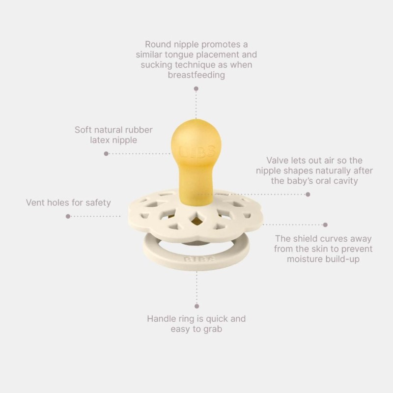 Bibs Round Boheme Natural Dummy Pacifier - Vanilla/Peach, Size 2