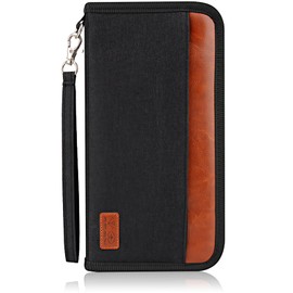 AmiCera Passport Holder, Travel Wallet for Family, Travel Document Holder, Large Capacity RFID Blocking Travel Document Organizer, Clutch Bag for Business Cards, Credit Cards, Boarding Passes, Black