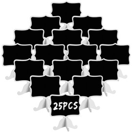 25 Pack Mini Chalkboard Signs with Easel Stand, Wood Rectangle Small Chalkboards for Food Labels, Table Numbers, Weddings, Parties and Event Decorations