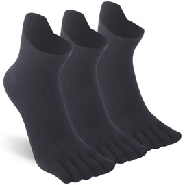 Sunew Five Toe Socks Men, Coolmax Five Finger Socks, High Performance Athletic Ankle High Quarter Toe Socks for Running Outdoor Sports Black 3 Pairs Large