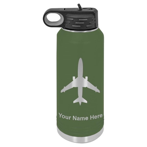 LaserGram 32oz Double Wall Flip Top Water Bottle With Straw,