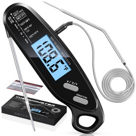 Vuwwey Instant Read Meat Thermometer Digital for Cooking with Dual Probe, Big Backlit & Calibration, Kitchen Food Thermometer for Oven, Candy, Grill, Smoker, BBQ & Oil Fry, Gifts Fathers Day - Black