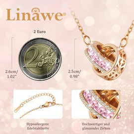 Linawe Edelstahl Kette Damen Edelstein Anhänger Halsketten für Frauen, Rosa Schmuck Rosegold Kettenanhänger Necklace, Geburtsstein Kristall Modeschmuck Kette Kupfer Damenschmuck