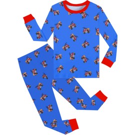 Little Hand Baby Boys Pajamas Allover Fire Truck Prints Sleepwear Fire-engine Toddler Long Sleeve Fall Jammies Set for 3T,Blue