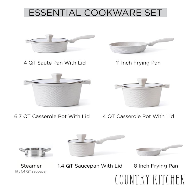Country Kitchen Non-Stick Cast Aluminum Cookware Set - Durable Kitchen