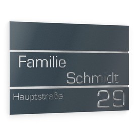 Graviers Design House Number Made of V2A Stainless Steel, 160 x 110 mm, Anthracite RAL 7016, Rustproof, UV-Resistant, Individually Adjustable, Street Number, Family Name, Made in Germany