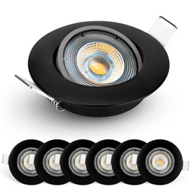 EMOS LED Recessed Spotlight 230 V, 5 W / 450 lm, 50° Swivelling, Ceiling Spotlights, Warm White, 3000 K, Recessed Spotlight, LED Spotlight, Flat 68 mm Hole Size, Set of 6 LED Spotlights, 230 V, Round