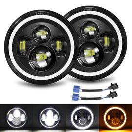 SKYWORLD 2PCS 7 inch Round LED Headlight, Offroad Light with DOT Approved Hi/Low Beam Amber/White DRL Turn Signal Headlamps Compatible with JP Wrangler JK TJ CJ w/H4 to H13 Adapter