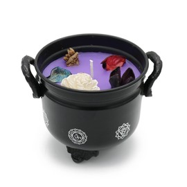 SOUL STICKS 4 Metal Cauldron Lavender Scented Candle with Dried Flowers with Handle Reusable for Spells, Smudging, Rituals & Blessings (7 Chakras)