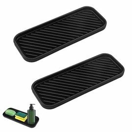 2 Stück Silikon Spülbecken Organizer 23X9X1,5 cm Silikon Abtropfmatte Spüle | Rutschfest Schwammhalter Spülbecken Küche für Schwämme Bürsten Seife (Schwarz)