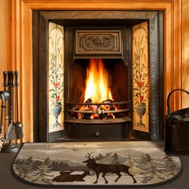 Demissle Fireplace Hearth Rug Fireplace Mats Cabin Southwestern Fireproof Fire Resistant Rug for Wood Stove Floor for Kitchen Indoor Outdoor(Watercolor Deer,24 x 36 Inch)