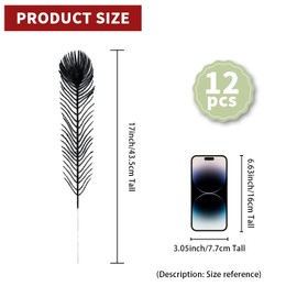 SPWOLFRT 12 Pieces Artificial Peacock Feather Glitter Leaves Christmas Picks Sprays for Xmas Tree Decoration Vase Filler Flower Arrangment Christmas Wreath DIY Crafts Decor (Black)