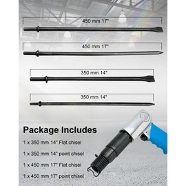 Scraper 350mm (14") & 450mm (17") Long Air Pneumatic Hammer Chisel Bits with Round Collar, Flat and Point Chisels for Concrete Tile