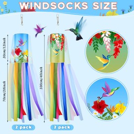 Newwiee 4 Pcs 4 Pcs Twin Hummingbird Wind Sock Outside 40 Inch Heavy Duty, Spring Wind Socks Rainbow Outdoor Windsock 4th of July Hanging Flag Decor for Wall Tree Front Patio Lawn Garden