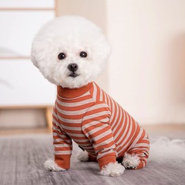 AITOLI Dog Striped Recovery Suit, Puppy After Surgery Onesie for Female Male Dogs, Dogs Cats Long Sleeve Pajamas Bodysuit, Surgery Abdominal Wound Bandages Clothes, Dog Pant for Shedding Skin Disease