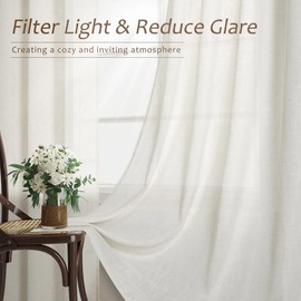 Aersas Natural Linen Curtains 84 Inches Long for Living Room Bedroom Neutral Boho Modern Grommet Privacy Light Filtering Semi Sheer Ivory Cream Off White Linen Drapes 84 Length 2 Panels Set