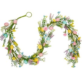 Guirnalda de huevos de Pascua de 6 pies, guirnalda de flores de primavera para regalos de manto, decoración del hogar, mesa de pared y ventana