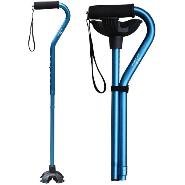 KingGear Adjustable Cane for Men & Women - Lightweight & Sturdy Offset Walking Stick - Mobility Aid for Elderly, Seniors & Handicap (Blue)