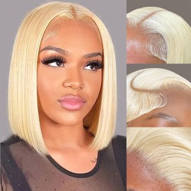Nopxam 10 Inch 613 Blonde Bob Wig Human Hair 13x4 HD Transparent Lace Front Wigs Human Hair 180% Density Short Bob Glueless Straight Wigs Human Hair for Women