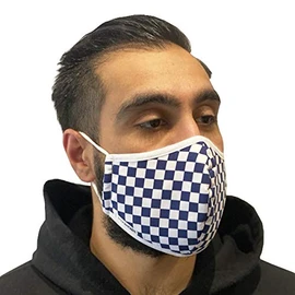 Step Ahead ® | 5 Pack Triple Layer Cotton Navy Checkered Face Mask (Pack of 5) ust, Pollution, Droplets | UK SelleR