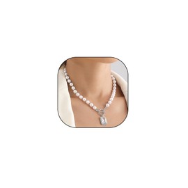 Gold Pearl Crystal Pendant Necklace for Women,Silver Pearl Beaded Large Square Rhinestone OT Clasp Choker Necklace Fashion Punk Necklace (Silver)