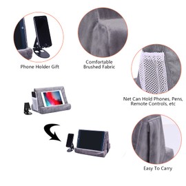 2pcs Multi-Angle Tablet Holder Cushion Stand with Net Pocket & Black Color Phone Stands Upgraded Tablet Pad Support for Phone,Pad,Books(LightGrey)