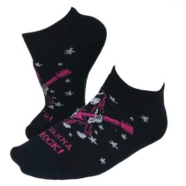 Women's Emily the Strange Fun Casual Music Black Cat Ankle No-Show Socks - 3 Pair (Liner_2071_3pair, 3)