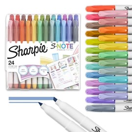 Sharpie S-Note - Marcadores creativos, resaltadores pastel, juego de marcadores artsticos, colores surtidos, punta biselada, 24 unidades, para uso... 