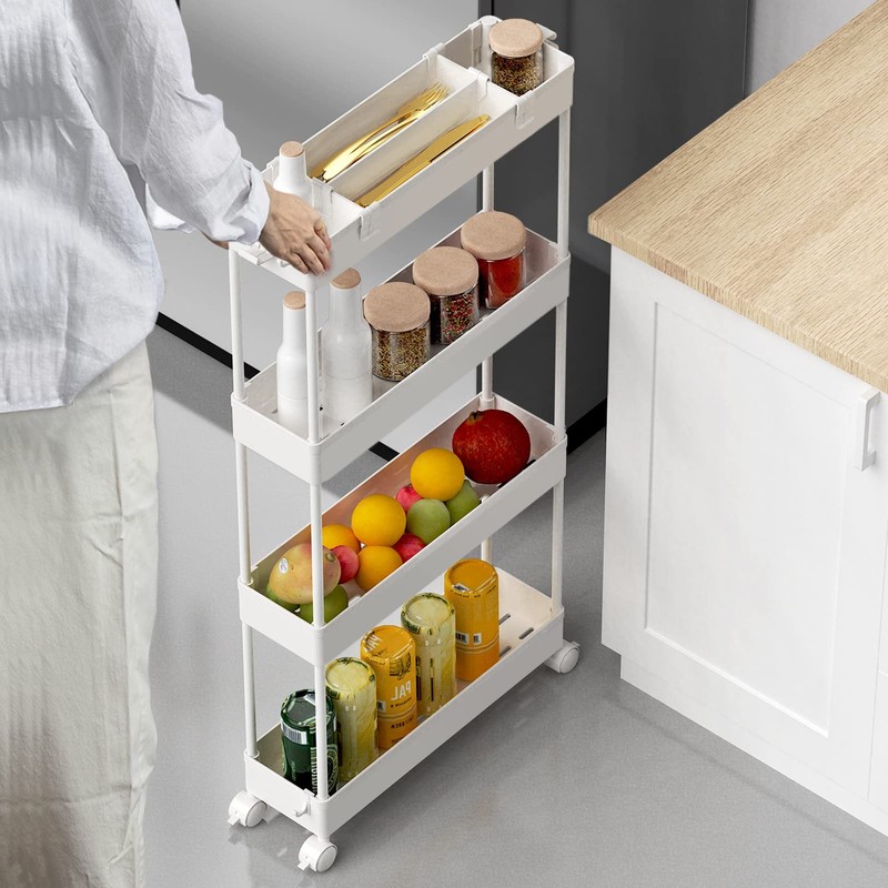 SPACELEAD Slim Storage Cart 4 Tier,Bathroom Organizer Rolling Utility, Mobile