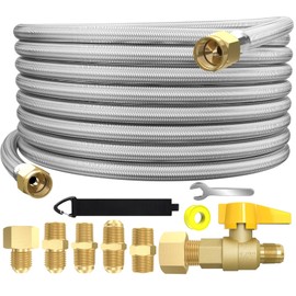 36 Foot 350PSI High Pressure Braided Propane Hose Extensions with Brass Gas Ball Valve, with Conversion Coupling 3/8" Flare to 1/2" Female NPT, 1/4" Male NPT, 3/8" Male for BBQ Grill, Fire Pit, Heater