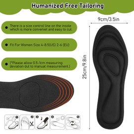 WLLHYF Memory Foam Insoles, Shoe Insoles, Replacement Shoe Insoles, Padded Insoles that Provide Excellent Shock Absorption and Cushioning for Foot Pain (Black 25 cm)