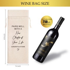 Funny Wine Bags, Wine Champagne Bag with Drawstring, Pairs Well with A New Chapter of your Life, Congratulations Wine Gifts Bag for Woman Men Teacher Friend Colleague Coworker Nurse, 1 Pc Wine Bag