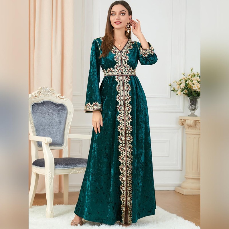IDOPIP Velvet Abayas Dress for Women Winter Fall Long Sleeve