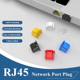 30PCS 6 Colors Ethernet Hub Ports RJ45 Dust Cover Protector Plug Plug Reusable RJ45 Covering Plug/Dust Cover with 2PCS Cleaning Brush,Ethernet/LAN Port Protector/Blocker for RJ45 Female Port Devices