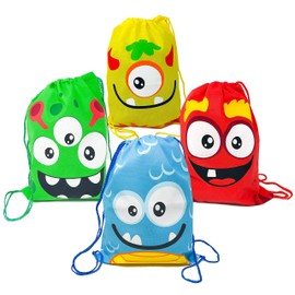 Podzly 12 Monster Themed Drawstring Bag Party Supplies - Monster Party Favors Backpack