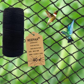 KEEPAA Bird Protection Net Bird Net Garden Net Pond Net - 1.5 cm Mesh for Poultry Chicken Coop Blueberry Bushes Fruit Tree Roofs Falcon Proof Black (4 m x 10 m - 40 ㎡)