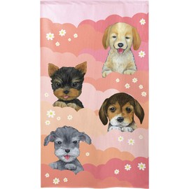 Noren 91201 4 Dogs Pink and Flowers, Approx. 33.5 x 59.1 inches (85 x 150 cm)