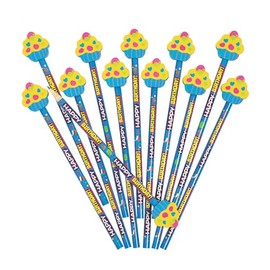 Fun Express Happy Birthday Pencils with Cupcake Topper, Bulk set of 12 - Party Favors and Handouts