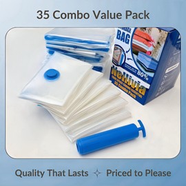 Nellivia 35 Pack Vacuum Storage Bags with Pump, Compression Space Saver for Comforters, Bedding, Blanket Storage, Vacuum Seal Bags for Clothing, Luggage and Closet Organizer, Safe Poly Material