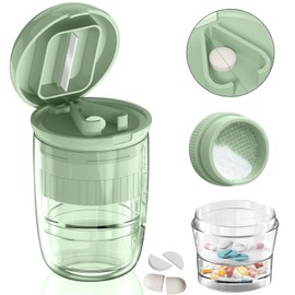 Pill Cutter Splitter with Dispenser, Pill Cutter for Small or Large Pills, Crushes Pills, Vitamins, Tablets, Stainless Steel Blade, Removable Drinking Cup (Green-1)