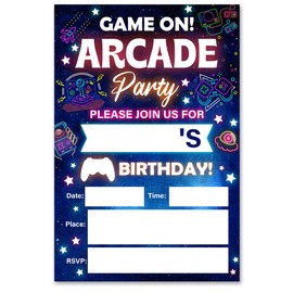 VAHATAN Arcade Party Birthday Invitations for Boys Kids, 20 Packs Glow Arcade Party Invites with Envelopes