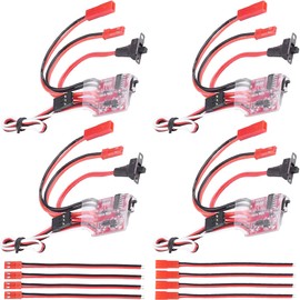 Youmile 4 Pack ESC Brushed Electronic Speed Controller 20A Switchable with Brake/Without Brake with JST Plug and Socket Cable for RC Model Cars and Boats
