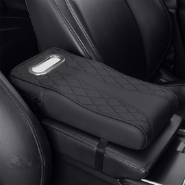 Raksonic Car Armrest Cover Car Center Console Pad Leather Car Armrest Cover Diamond Pattern Memory Foam Soft and Breathable Tissue Storage Universal Armrest Pad Suitable for Most Cars Black